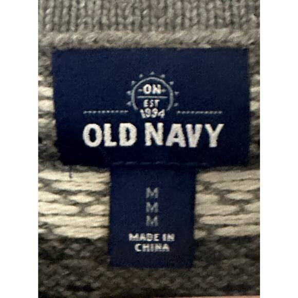 Old Navy Fair Isle Shawl Collar Sweater Gray Knit Pullover Men’s Medium - Picture 3 of 7